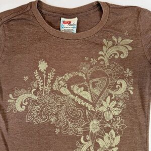 Roxy Y2K Graphic Print Tshirt Women’s XS Brown Vintage Surfing Skatercore